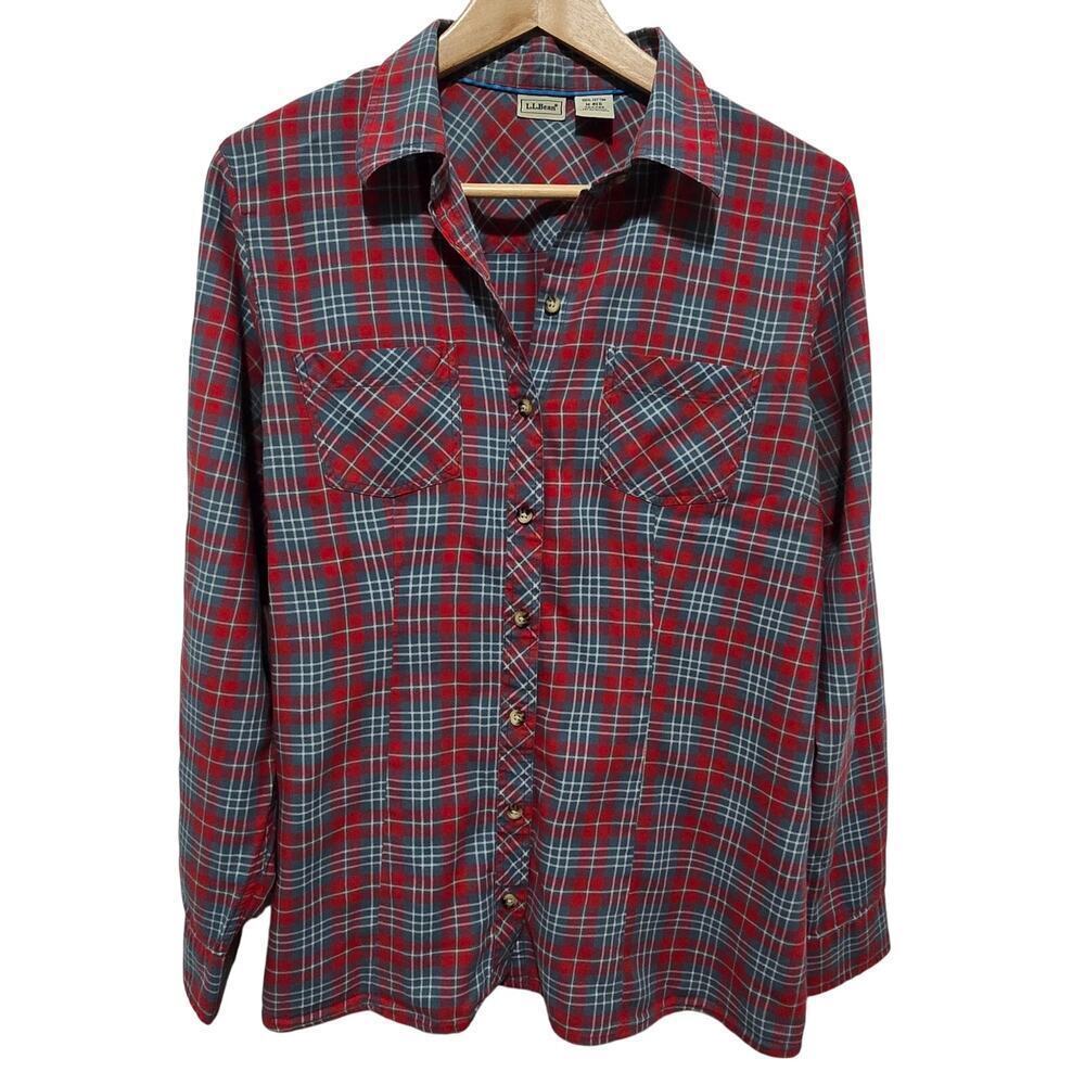 LL Bean Midweight Flannel Plaid Western Rustic Button Up Shirt Women's Medium